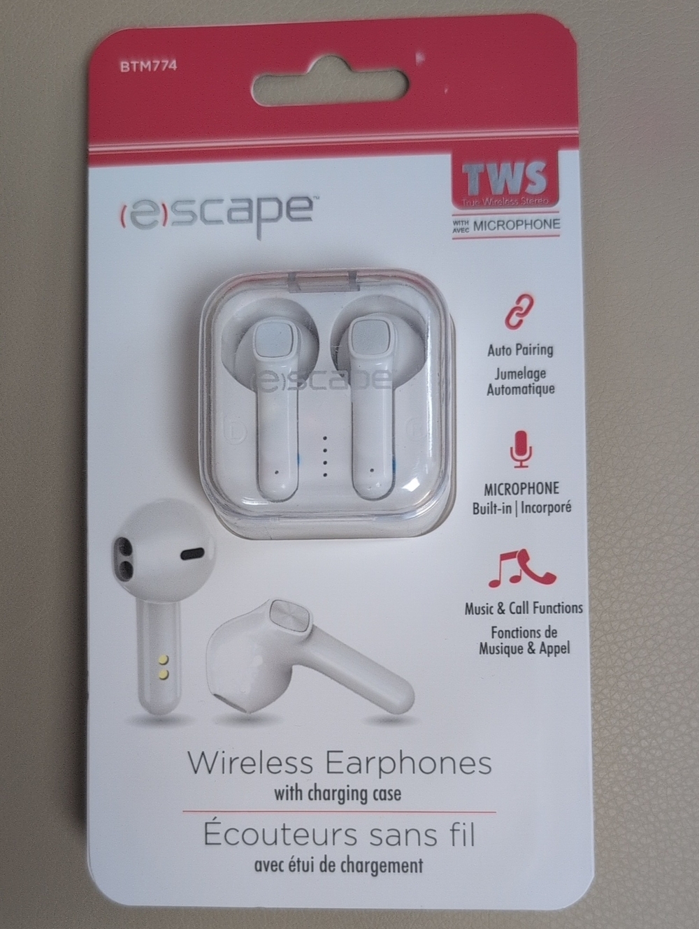 Escape Wireless Earphones with Charging Case - White